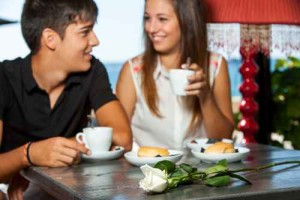 Couple on romantic coffee date.