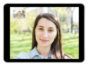 Pretty Young Girl Video Call On Modern Tablet With Young Man